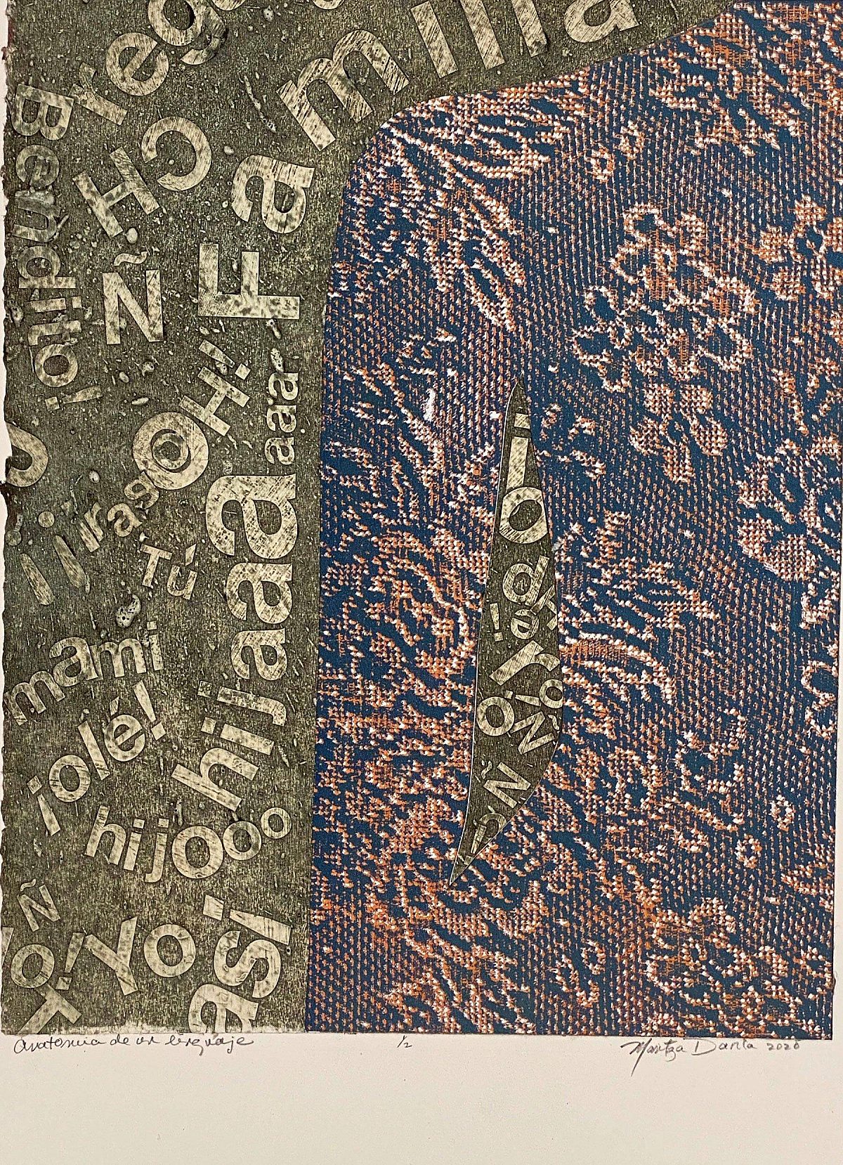 Maritza anatomía de un lenguaje 2020 collagraph screen print collage web
