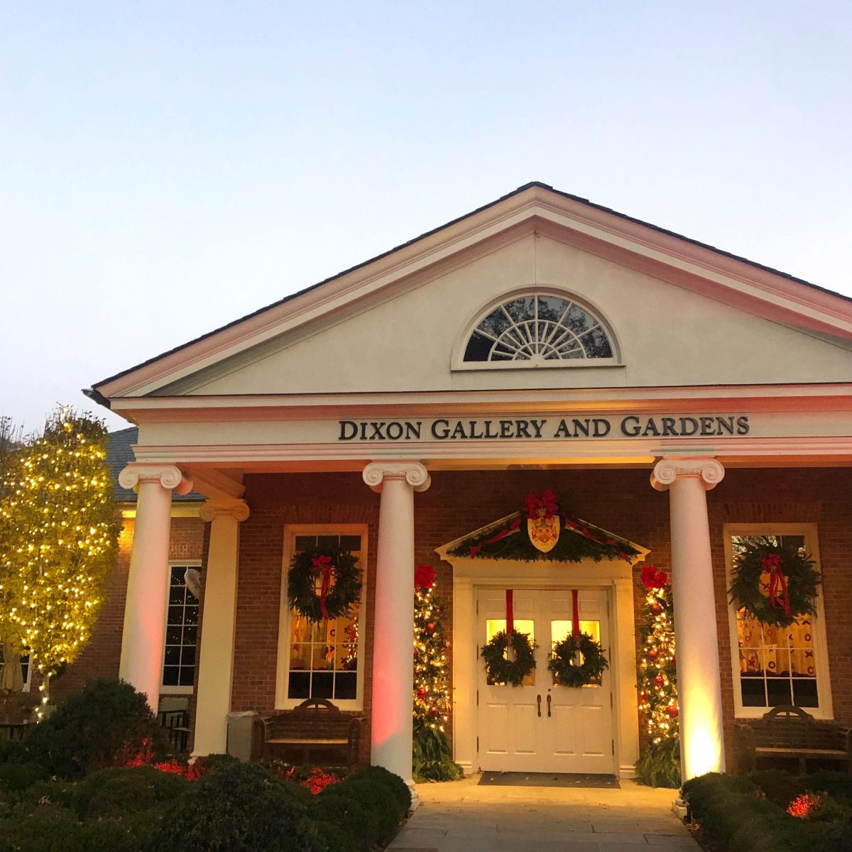 Dixon entrance decorated for Christmas