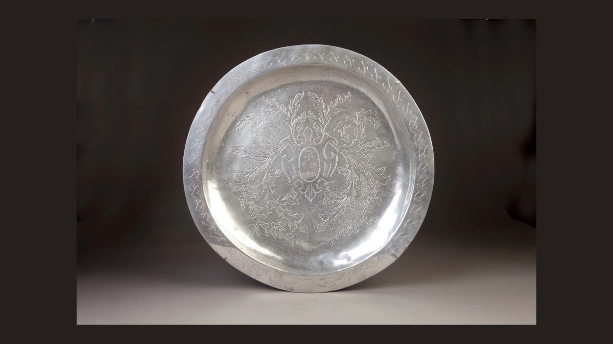Unknown maker, Large Gustave Adolphus Commemorative Charger, ca. 17th century. Pewter. Dixon Gallery and Gardens; Gift of Dr. and Mrs. Justin H. Adler, 1991.DA.10.81