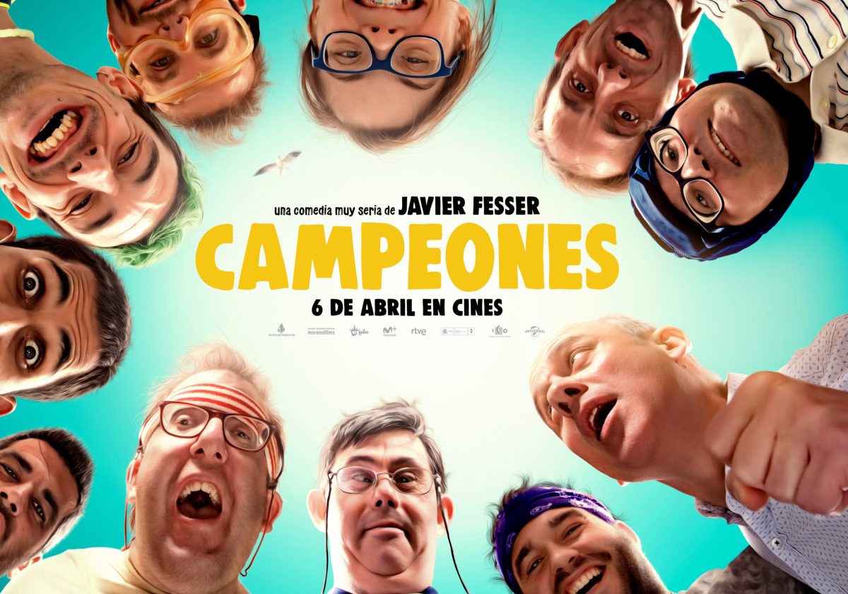 Campeones Cartel movie poster with people looking down