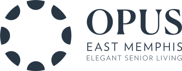 Opus East Memphis Elegant Senior Living title and logo in black on transparent background