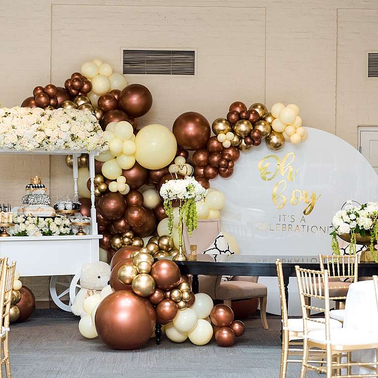brown cream and gold baby shower decorations