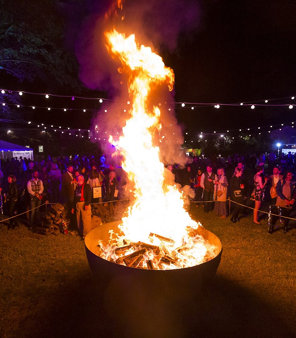 Art on Fire photo of lit cauldron on the South Lawn