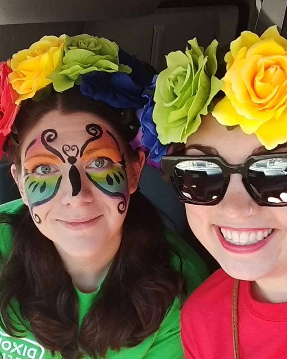 Adult with pretty facepaint in a flower crown