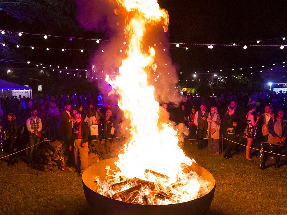 Art on Fire photo of lit cauldron on the South Lawn