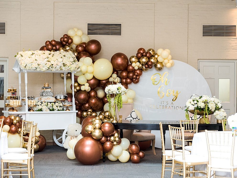 brown cream and gold baby shower decorations