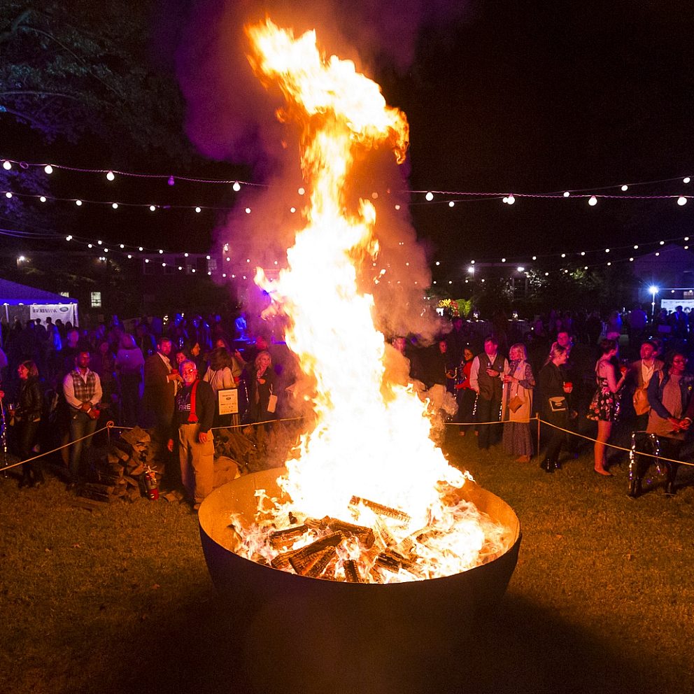 Art on Fire photo of lit cauldron on the South Lawn